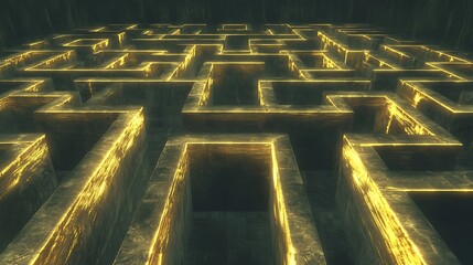 Wall Mural - A maze with gold colored walls and a gold colored floor