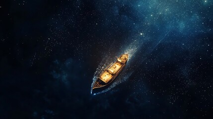 Wall Mural - A ship is floating in space with stars in the background