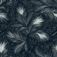 Dark patterned background featuring intricate white foliage and dots, creating a textured, abstract design.