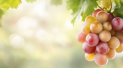 Wall Mural - A bunch of red and yellow grapes hanging from a vine