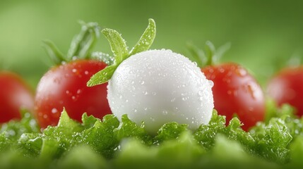 Wall Mural - A close up of a white ball on top of a green leaf