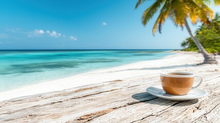 Poster - A cup of coffee sitting on top of a wooden table