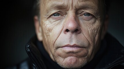 Wall Mural -  A close up of a man's face with a black jacket