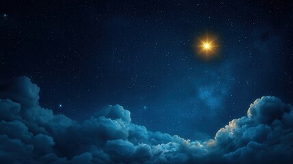 Wall Mural - a star shines brightly in the night sky above the clouds
