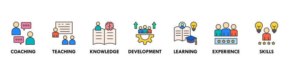 Training banner web icon vector illustration concept for education with icon of coaching, teaching, knowledge, development, learning, experience, and skills