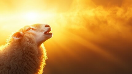 Wall Mural - a sheep with its mouth open in front of the sun