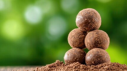 Wall Mural - A pile of chocolate truffles sitting on top of a pile of cocoa powder