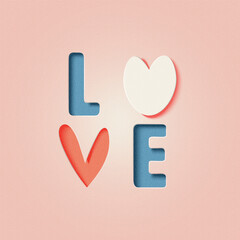 Aufkleber - 3D Paper art of love calligraphy and lettering. Happy Valentine's Day for greeting card, banner, poster, headers. 3d Paper art craft Vector Illustration.