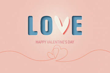 Aufkleber - 3D Paper art of love calligraphy and lettering. Happy Valentine's Day for greeting card, banner, poster, headers. 3d Paper art craft Vector Illustration.