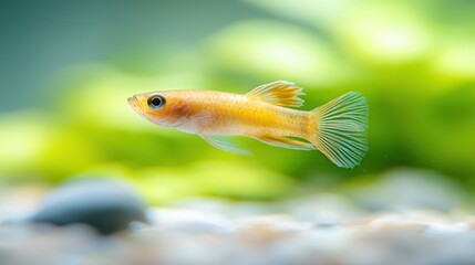 Wall Mural - A small yellow fish swimming in an aquarium