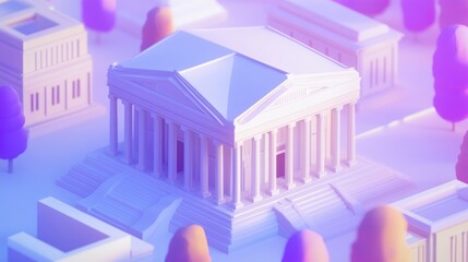 Poster - Low-poly model of a classical temple in a city.