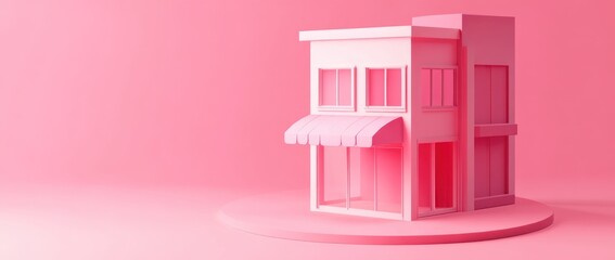 Poster - Pink building model on pink background.
