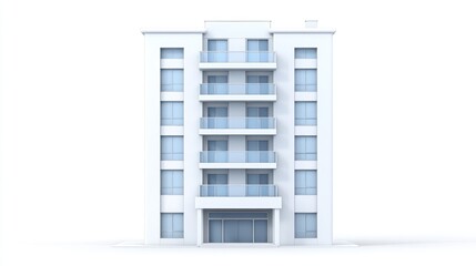 Poster - Modern white apartment building with balconies and glass doors.