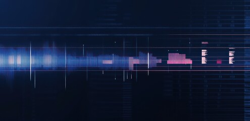 Poster - Abstract digital data stream with glowing blue and pink light streaks on dark background.