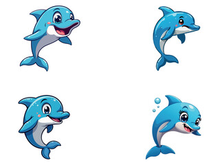 animated dolphins with various poses and expressions for marine and fun-themed projects