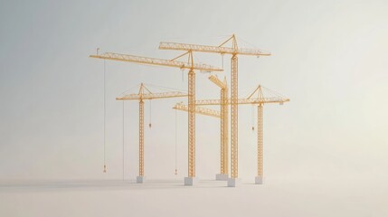 Aufkleber - Three yellow construction cranes on a white background.