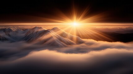 Poster - A view of the sun rising over a mountain range above the clouds