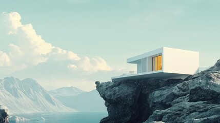 Wall Mural - Modern Minimalist House Perched on a Dramatic Cliffside