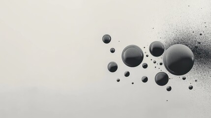 Aufkleber - Abstract background with black spheres and splatters on a light gray surface.