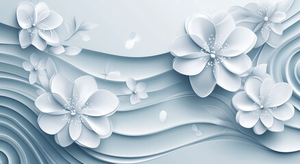 Wall Mural - elegant white flowers in minimalistic layered design
