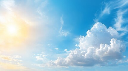 Wall Mural - a blue sky with white clouds and a bright sun
