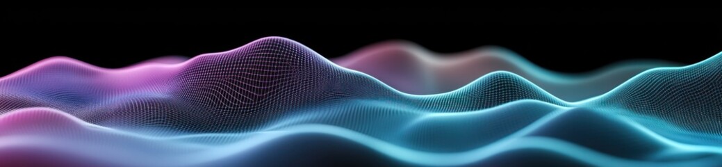 Aufkleber - Abstract digital landscape with glowing hills and valleys in pink and blue hues.