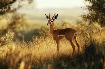 Canvas Print - Springbok standing in a grassy field