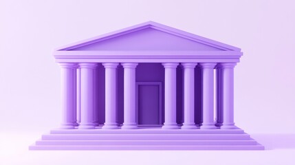 Poster - Purple 3D model of classical building with columns and steps.