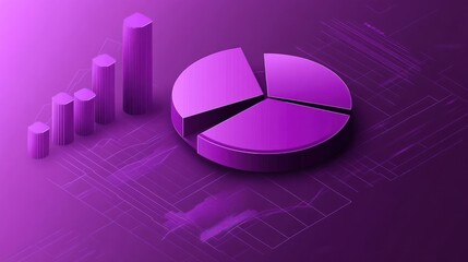 Leinwandbilder - 3D purple bar and pie chart on dark background showing business growth and data analysis.