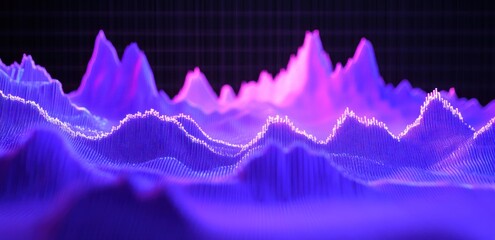 Aufkleber - Abstract 3D landscape with glowing purple and pink peaks.