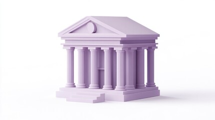 Poster - Minimalist 3D model of a lilac classical temple on white background.