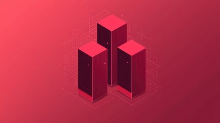 Aufkleber - Three isometric red servers on a red circuit board background.