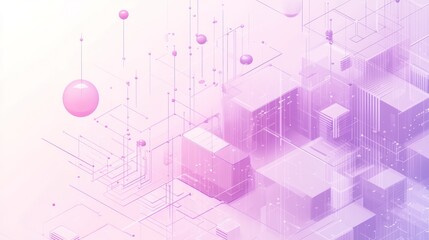 Poster - Abstract 3D rendering of interconnected pink and white cubes, spheres, and lines, suggesting a network or system.