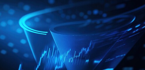 Aufkleber - Abstract blue glowing funnel with data visualization.