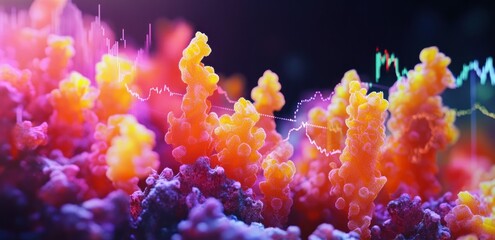 Aufkleber - Vibrant coral reef with superimposed stock market graph.