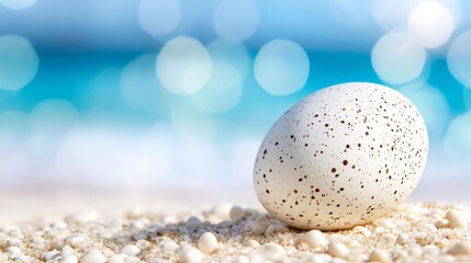 Wall Mural - A white egg sitting on top of a sandy beach