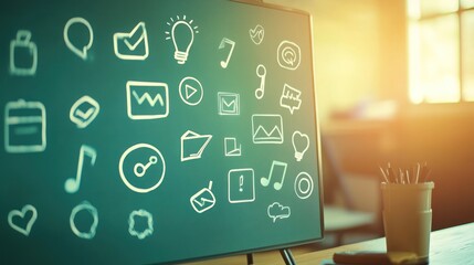 Aufkleber - Digital screen displaying various application icons.