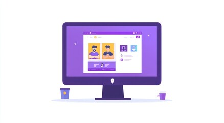 Aufkleber - Desktop computer displaying a social media interface with two user profiles.