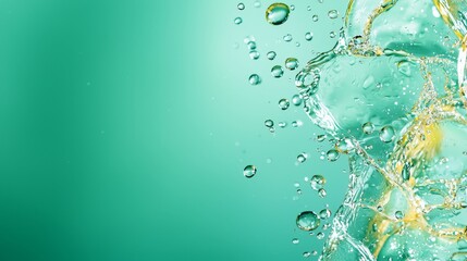 Poster - A close up of water bubbles on a green background