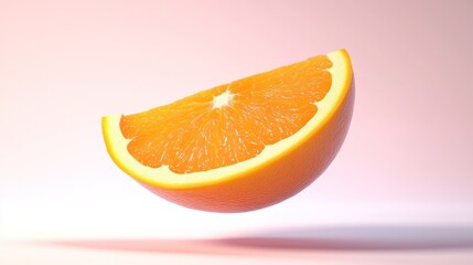 Sticker - A juicy orange slice levitates against a soft pink background, showcasing its vibrant color and texture. (1)