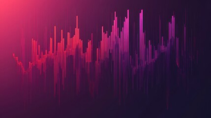Fototapete - Abstract pink and purple data visualization, depicting fluctuating bars against a dark background.