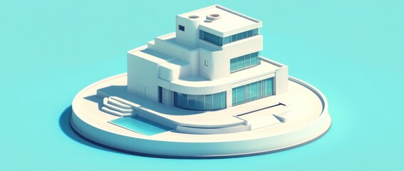Poster - Modern minimalist white house with pool, isometric view.
