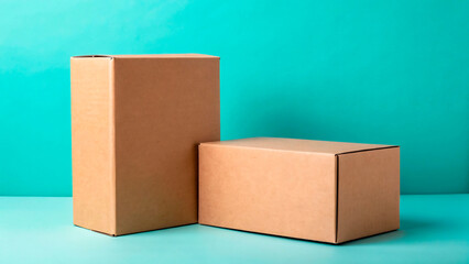 Canvas Print - Stacked Kraft Cardboard Boxes on a Turquoise Background3