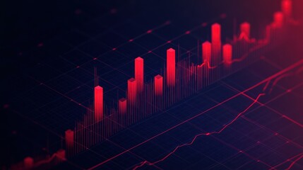 Aufkleber - Abstract 3D data visualization with red bars and lines on dark background, representing growth, financial data, or market trends.