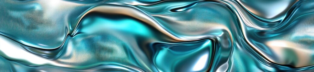 Fototapete - Abstract teal liquid swirls with metallic sheen and smooth texture.