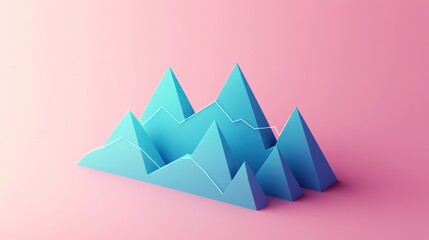 Aufkleber - Abstract 3D chart peaks, pastel blue pyramids on pink background.