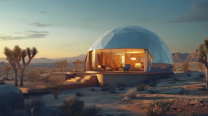 Canvas Print - Modern geodesic dome home in a desert landscape