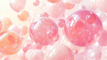 Poster - Abstract background of floating pink and peach spheres.