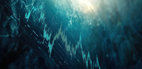 Aufkleber - Abstract stock market data visualization; dynamic teal lines on dark background.