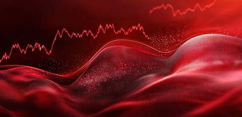 Aufkleber - Red abstract wave background with stock market graph.
